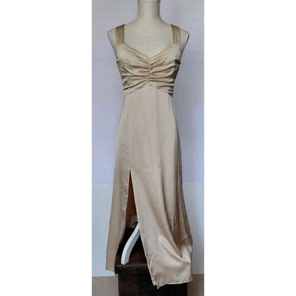 Show Me Your Mumu Midi/Maxi Gold Halter Dress With High Split Size S - Picture 1 of 8